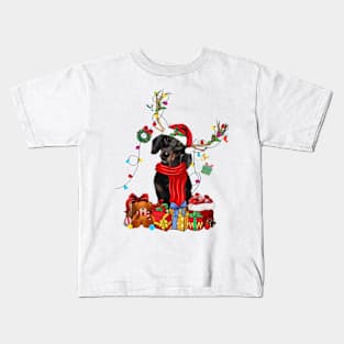 Black Dachshund Reindeer Santa Christmas Color Lights Kids T-Shirt